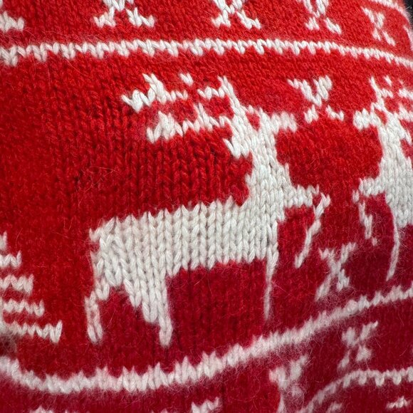 VTG Woolrich Double Reindeer 100% Wool Christmas Red and White Sweater (Size L) - Picture 9 of 13